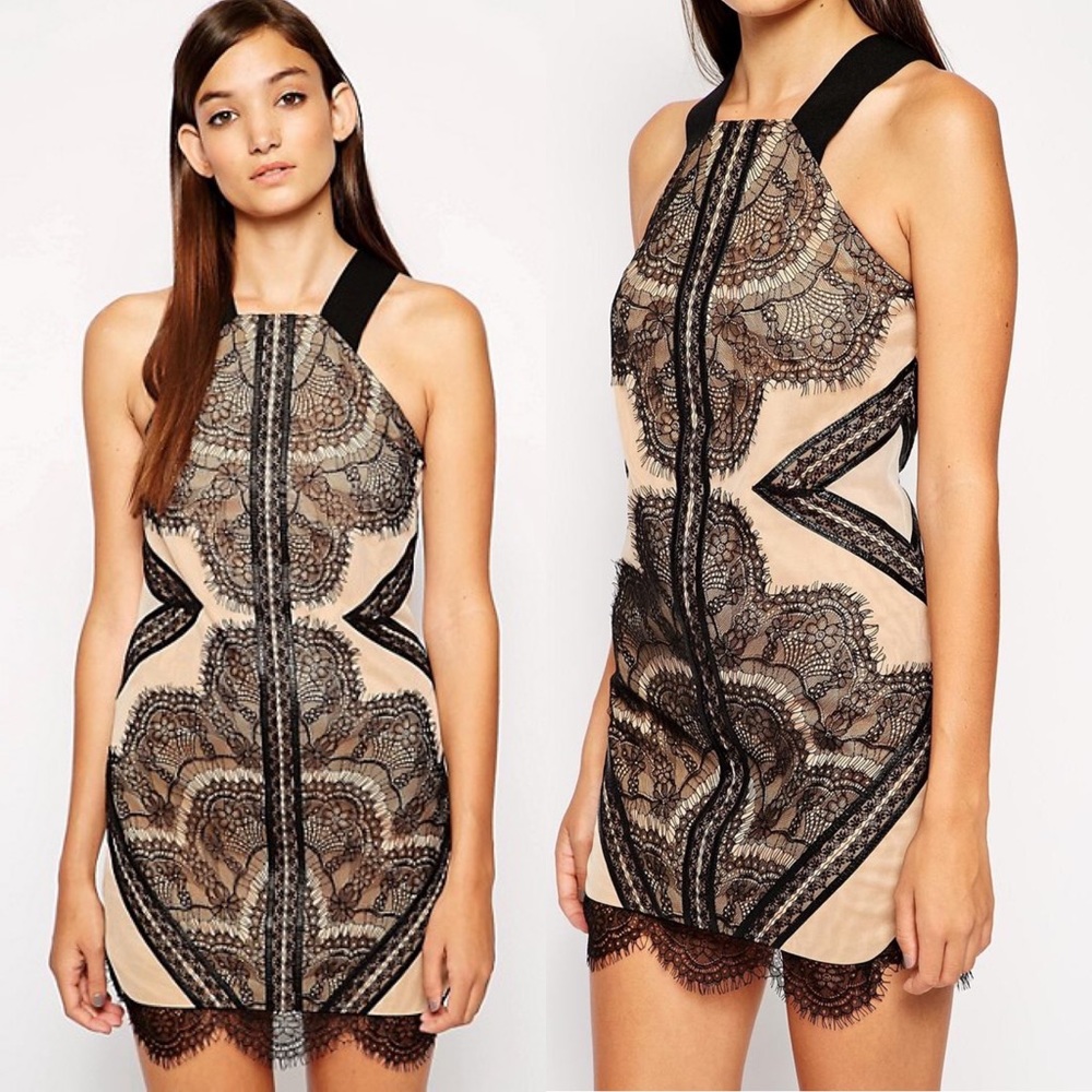 Three Floor Nude Lace Eclipse Dress, Sz 2